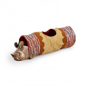 Tunnel de Jeu pour Chat Sable/Beige avec Jouet